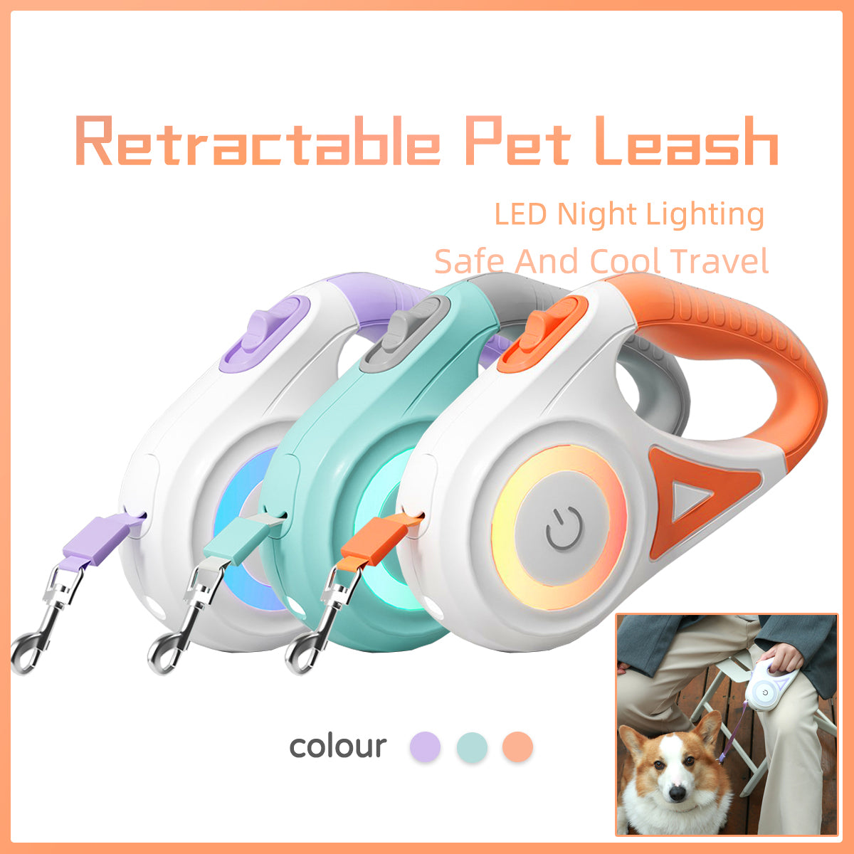 Retractable Dog Leash with LED Light - 3M/5M